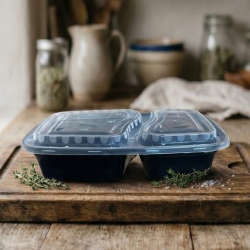 Lunch Box koronástetővel 4/6részes 950ml Fekete Natúr PP